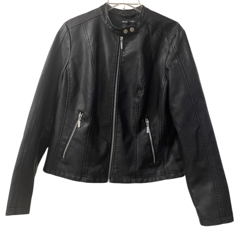 Baccini Black Faux Leather Jacket for Women